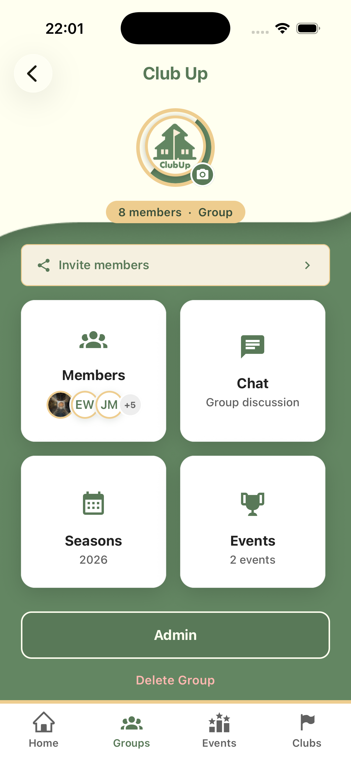 Group home — members, chat, seasons, events