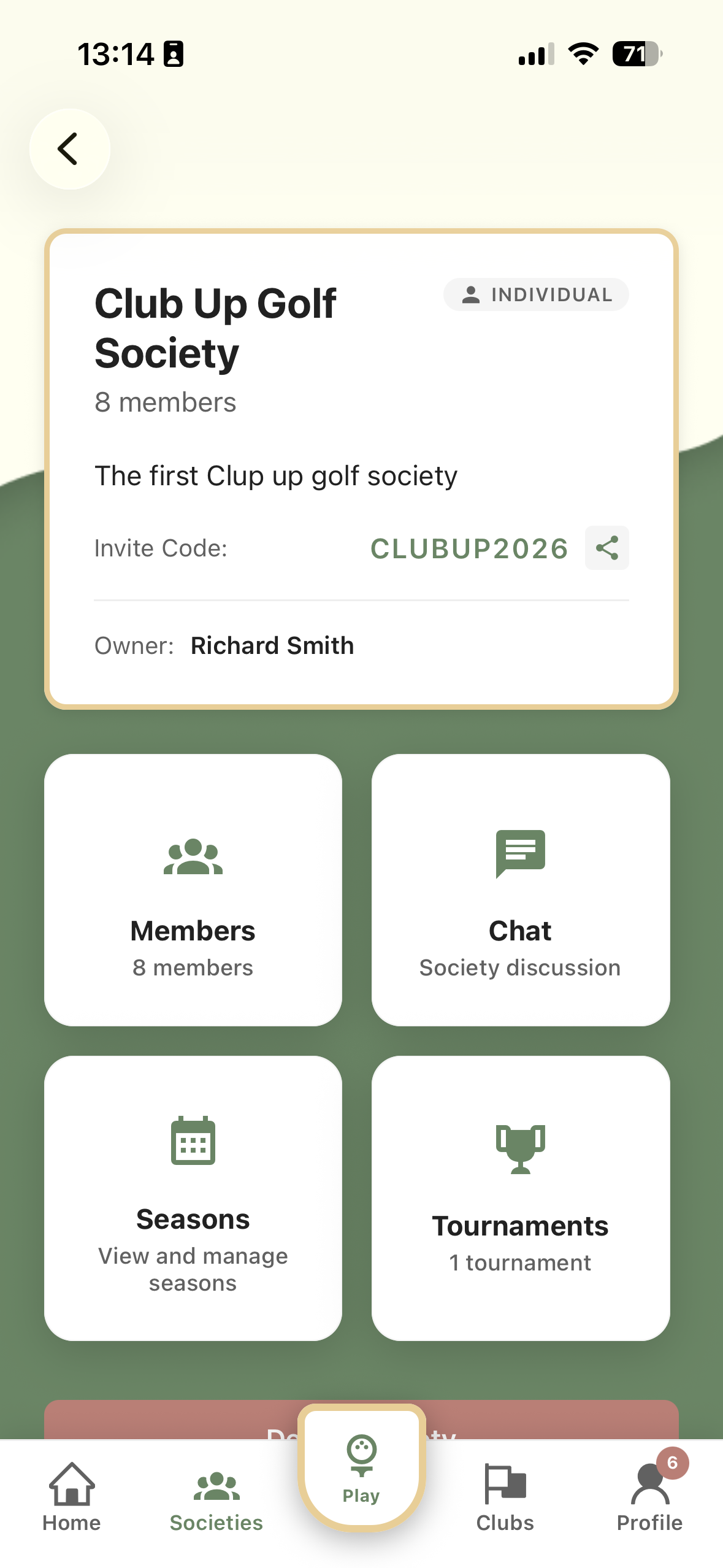 Society details screen